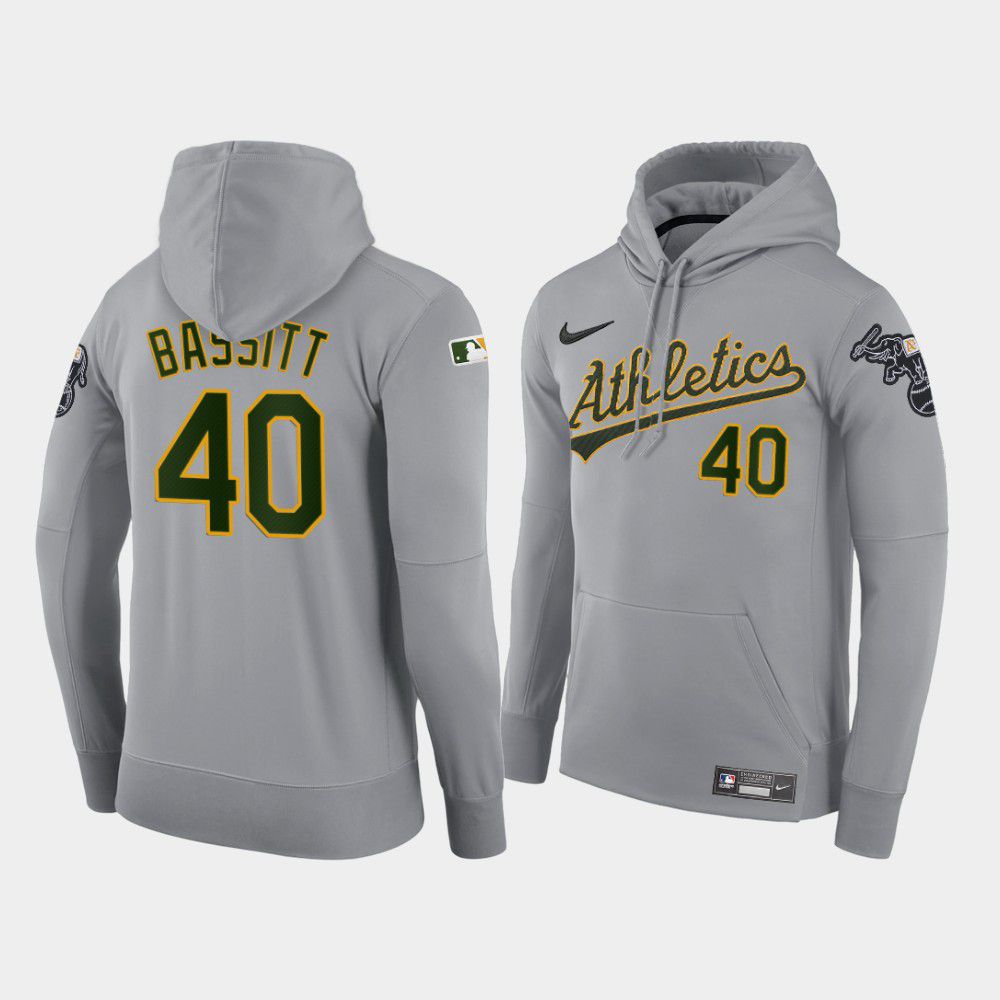 Men Oakland Athletics #40 Bassitt gray road hoodie 2021 MLB Nike Jerseys